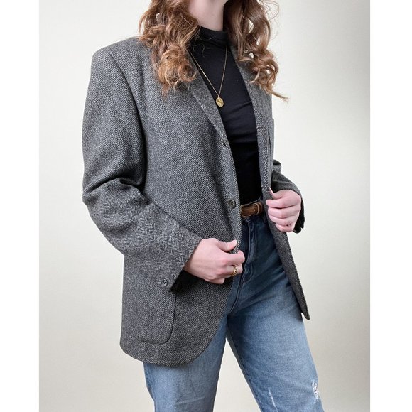 Vintage Union Made Hand Woven Scottish Harris Tweed Wool Oversized Blazer Jacket - Picture 3 of 5